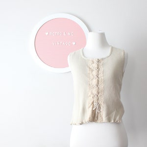 90s Tan Lace Sweater Vest: Sleeveless Crop Top