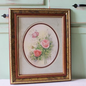 1980s Vintage Floral Rose Print - Framed Wall Art
