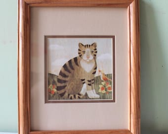 1990s Vintage Cat & Bird Wall Art: Cottagecore Decor (9.5x11.5)