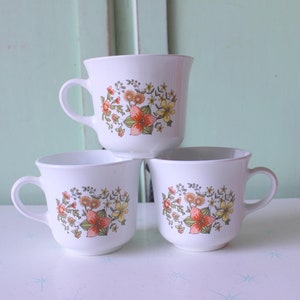 Vintage koffiemok met bloemen uit de jaren 80, set van 3