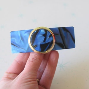 Vintage 80s Blue Swirl Hair Barrette: Oversized Prom Accessory