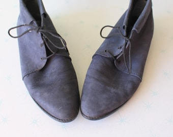 1980s  Blue Leather Ankle Boots - Women's Size 8.5