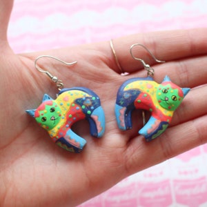 1980s CAT Earrings...kitsch. retro. new old stock. kitty. meow. kitschy charms. costume party. novelty. cute. kawaii. kooky. colorful. artsy