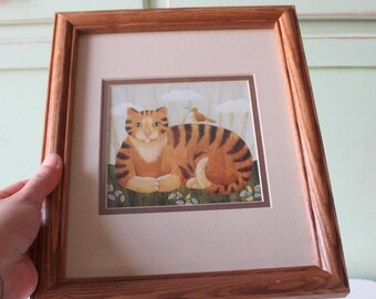 1990s Vintage Calico Cat Wall Art: Cottagecore Decor (9.5x11.5)