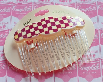 1980s Checkered Hair Comb: Retro Barrette, France