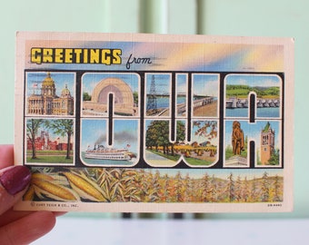 Vintage "Greetings From Iowa" Postcard: Retro State Souvenir
