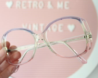 Vintage oversized brilmonturen uit de jaren 70: roze en blauw, geen lens