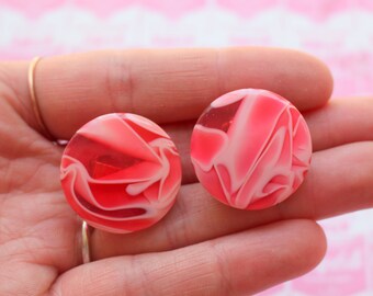 1980s Red Swirl Clip On Earrings: Retro Costume Jewelry