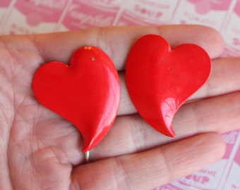 1980s Red Heart Stud Earrings: Retro Kitsch Glam