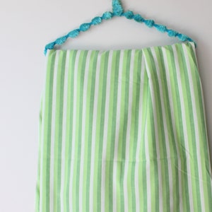 Vintage 1970s Green Striped Flat Sheet: Retro Bedding (72x104)