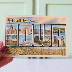 Cartolina Vintage IOWA.... Lettere. retrò. A ovest. Arte. arredamento per la casa. Kitsch. Novità. Stato. casa retrò. raggio di sole. carte d'epoca. Stazionario