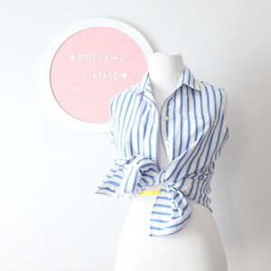 Vintage 90s Striped Sleeveless Button-Down Shirt - Size Small