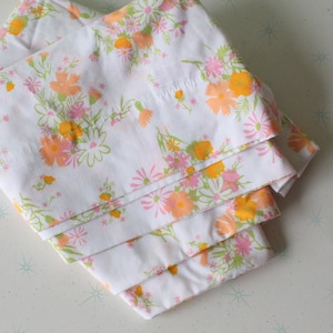 Vintage Retro Orange Green Pink Floral PILLOW CASE......1970s. 1960s. atomic. farmhouse. vintage bedding. groovy. flower. bedroom decor. mod