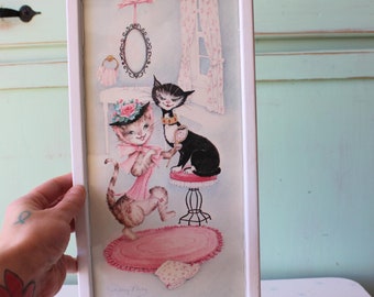 Arte mural vintage de gato atómico de los años 50: Decoración kitsch de mediados de siglo (7x13")