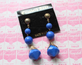 1980s Blue Bead Dangly Earrings: Pierced Retro Accessories