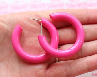 Orecchini vintage anni '80 e '90 orecchini a cerchio gioielli rosa effetto opaco - mai indossati - Italia