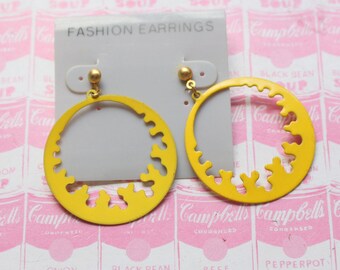 Boucles D'oreilles Vintage En Plastique Jaune - Ancien Stock D'usine Des Années 80 - Neuves Sans Emballage