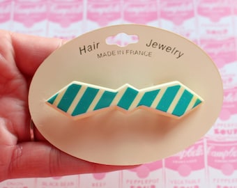 1980s Striped Hair Clip: Retro Barrette, Made in France