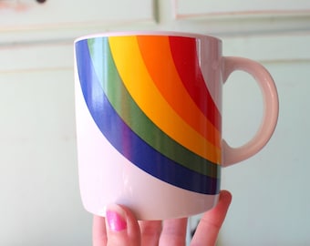 Vintage RAINBOW MUG.....coffee. tea. colorful. rainbow. retro housewares. kitsch. 80s housewares. gift. kitchen. drink.