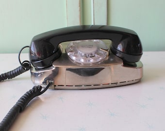 1960s 1970s BLACK TELEPHONE.....silver. retro. diner. rad. 1960s phone. collectible. rare. home. kitsch. desktop telephone. vintage decor