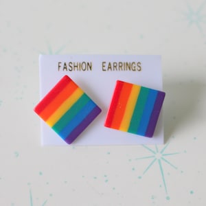 1970s Rainbow Stud Earrings: Vintage Striped Plastic Jewelry