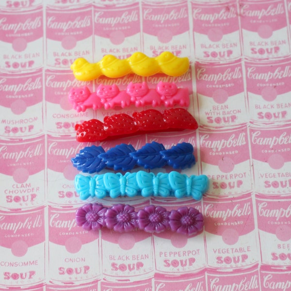 Vintage RAINBOW 1980s Hair Barrette LOT of 6..red. pink. blue. retro. 1980s. bow. dainty. cute. sweet. accessories. hair bow. barrettes. NOS