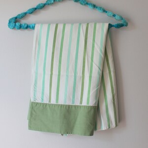 Vintage 1970s Striped Pillow Case: Retro Green Bedding