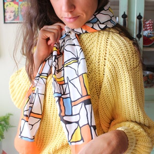 Vintage Geometric Scarf: Orange Mod Head Neck Scarf
