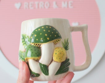 1975 Mushroom Mug: Retro Kitsch Kitchen Decor, Made in Japan