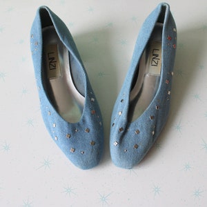 Escarpins en denim des années 80, escarpins Linzi, taille 7