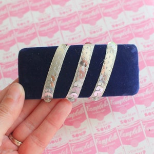 Vintage 80er Jahre Blaue Schleife Haarspange: Pailletten-Glam