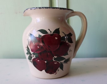 Vintage Apple 1990s Fruit Stoneware Pitcher Jar.....retro accessories. country kitchen. kitsch. red apple. home. garden. farmhouse. cottage