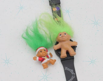 Vintage TROLLS Watch and Pin Brooch LOT....collectible. troll. 1980s. 1990s. kitsch. retro. green hair troll. christmas troll. holiday troll