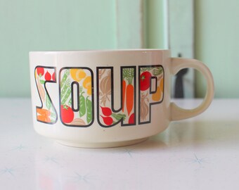 Tasse à soupe rétro vintage des années 60-70 avec impression de légumes