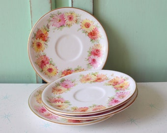 Vintage Floral ROSE Plates Set....bright. 1970s. 1960s. kitsch. serving. bowls. stackable. rare vintage. made in usa. floral