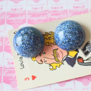 Vintage 80s Blue Speckled Stud Earrings: Geometric Glam