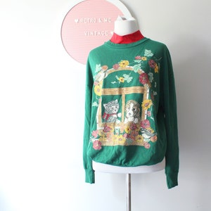 Vintage Cat & Dog Sweatshirt: 1980s Kitsch Animal Lover