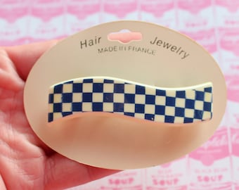 1980s Checkered Hair Clip: Retro Barrette, Made in France