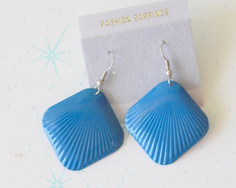 1980s Blue Metal Earrings: Kitsch Party Glam Dangles