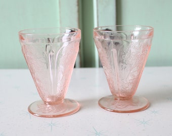 Vintage Pink Depression Glass Dessert Cups, Set of 2