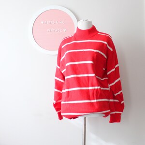 1980s Striped Acrylic Turtleneck Sweater: Red and White Geometric Design