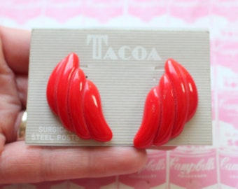 1980s Red Pierced Earrings: Vintage Costume Glam