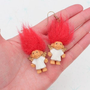 Vintage Cupid Troll Doll Earrings: 1980s-90s Kitsch Collectible