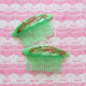 1980s Floral Hair Comb Clip Set - NOS Vintage Hair Accessories