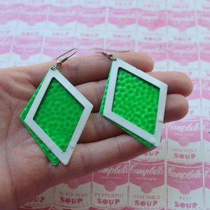 1980s Neon Green Geometric Dangle Earrings