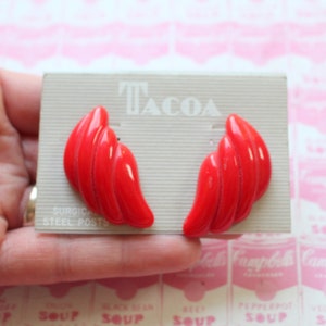 1980s Red Pierced Earrings: Vintage Costume Glam