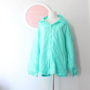 1970s Mint Green Nylon Rain Jacket: Unisex Retro Sportswear
