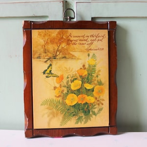 70s Retro Butterfly Floral Art: Vintage Wooden Wall Hanging