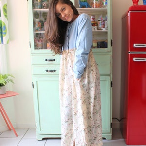 Vintage 90s EXPRESS Denim Floral Maxi Dress: Unisex Boho Clothing