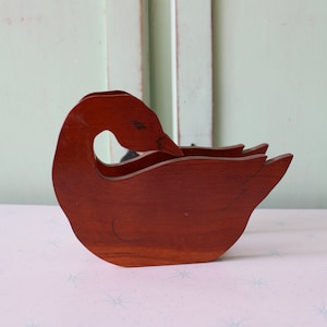Vintage RETRO Wooden Duck Napkin Holder...country. cabin. hunter. birds. woods. ducks. home. decor. wood decor. retro housewares. 1980s home